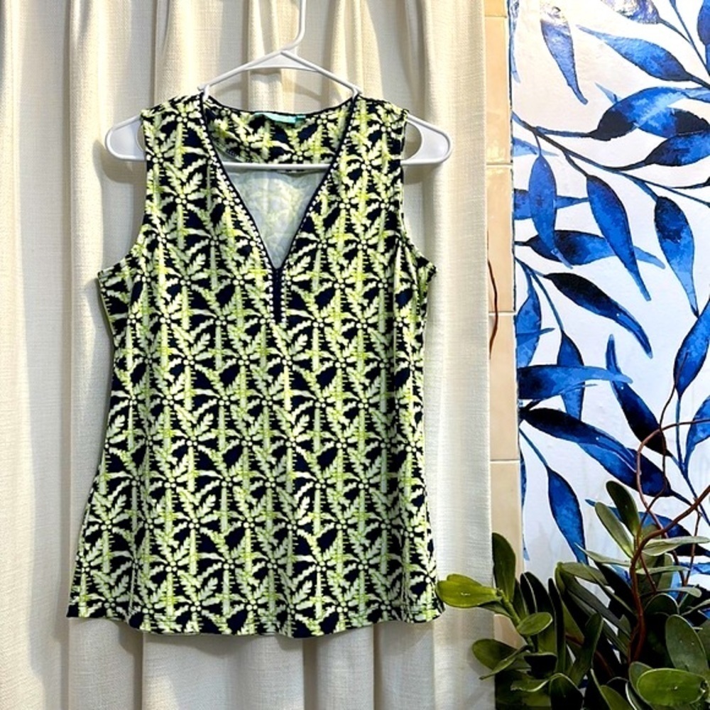 Anthony’s Black & Green Palm Tree Print Polyester & Spandex Sleeveless Top S